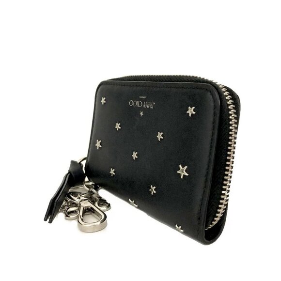 Jimmy Choo MALONE YSN Flat Star Studs Leather Card Case Black/7BH0095 - Picture 3 of 8